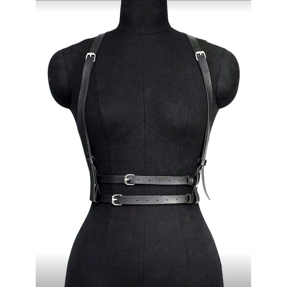 Body Harness Women's Adjustable Faux Leather Belt Cage Bra Top Strappy - Picture 1 of 3